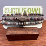 Red Flower Jasper Gemstone Bracelet Stack