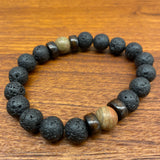 Matte Petrified Wood Agate & Lava Rock Bracelet